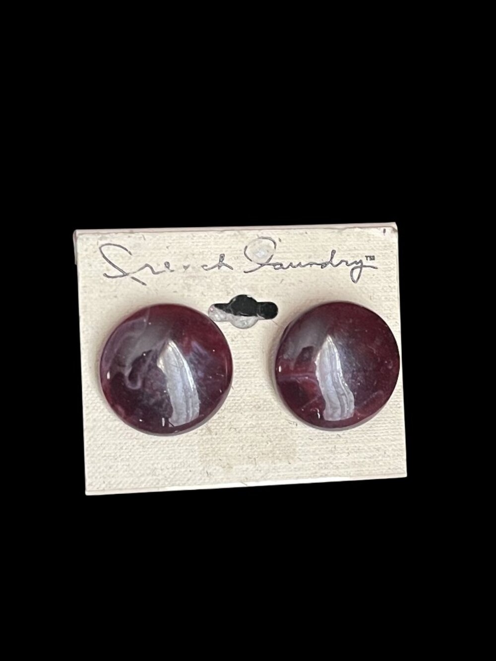 NWT Vintage French Laundry Burgundy Round Button Earrings